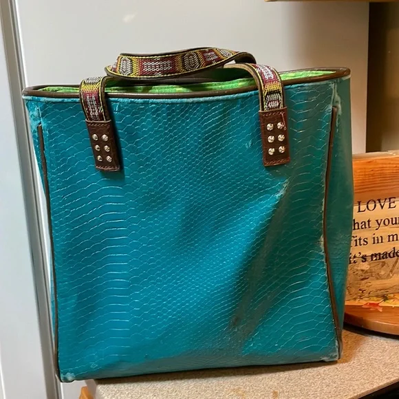 Consuela Teal Blue Reptile Texture Tote